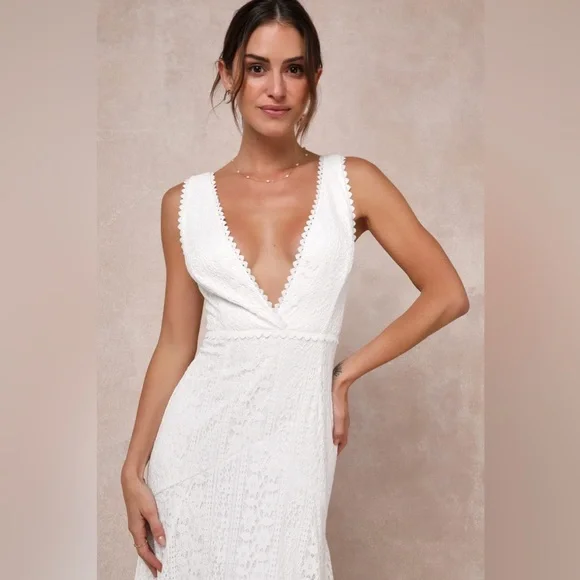 Lulus-Infinite Bliss Ivory Lace Sleeveless Backless Trumpet Maxi Dress (M/S) - Picture 4 of 5